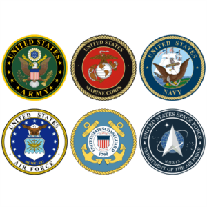 Armed Forces Seal Decal Bundle (Army, Navy, USMC, Air Force, Coast Guard, Space Force)